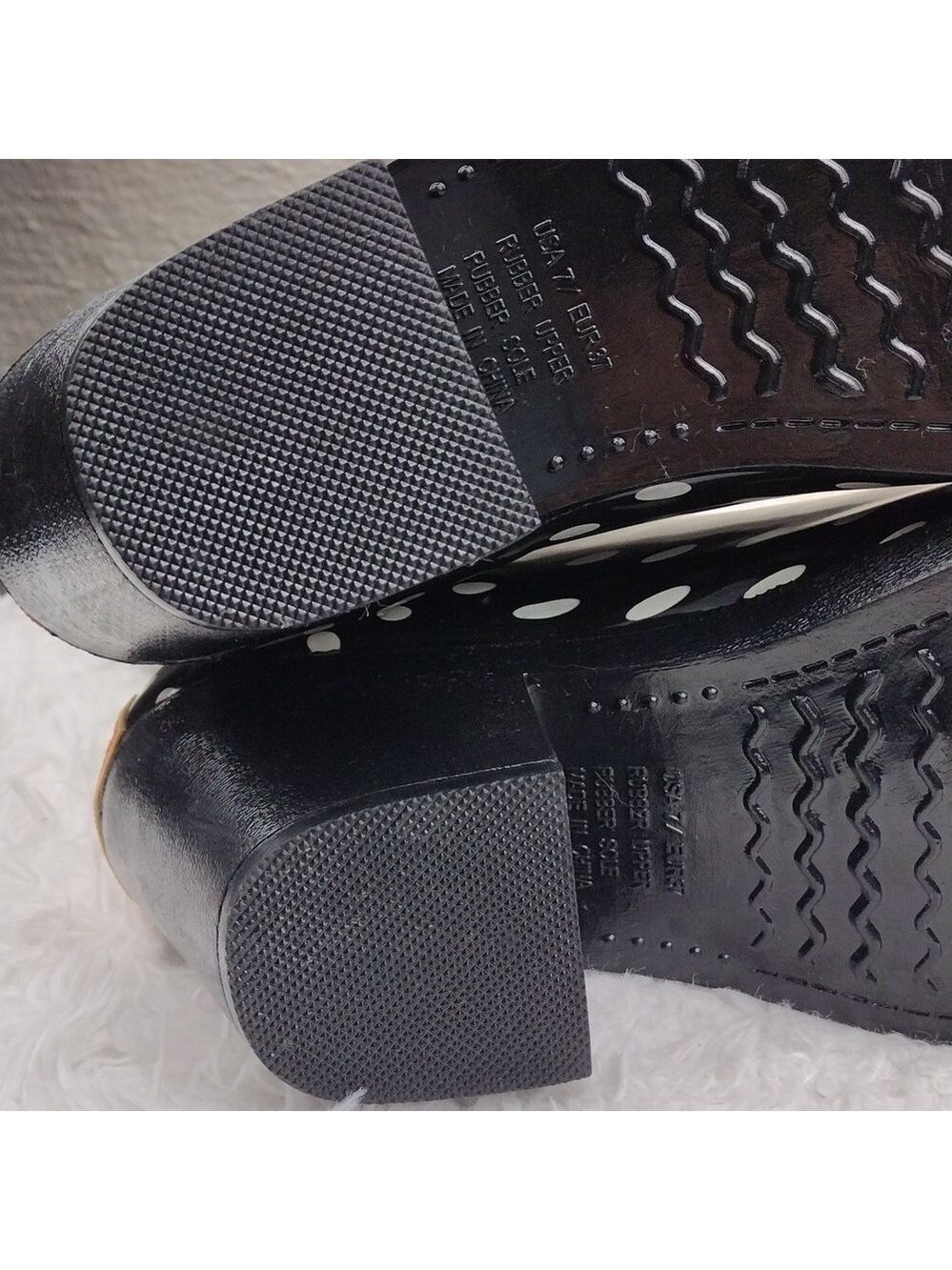 Bit & Bridle Black White Polka Dot Pointed Toe Heeled Western Style Rain Boot - Picture 10 of 16